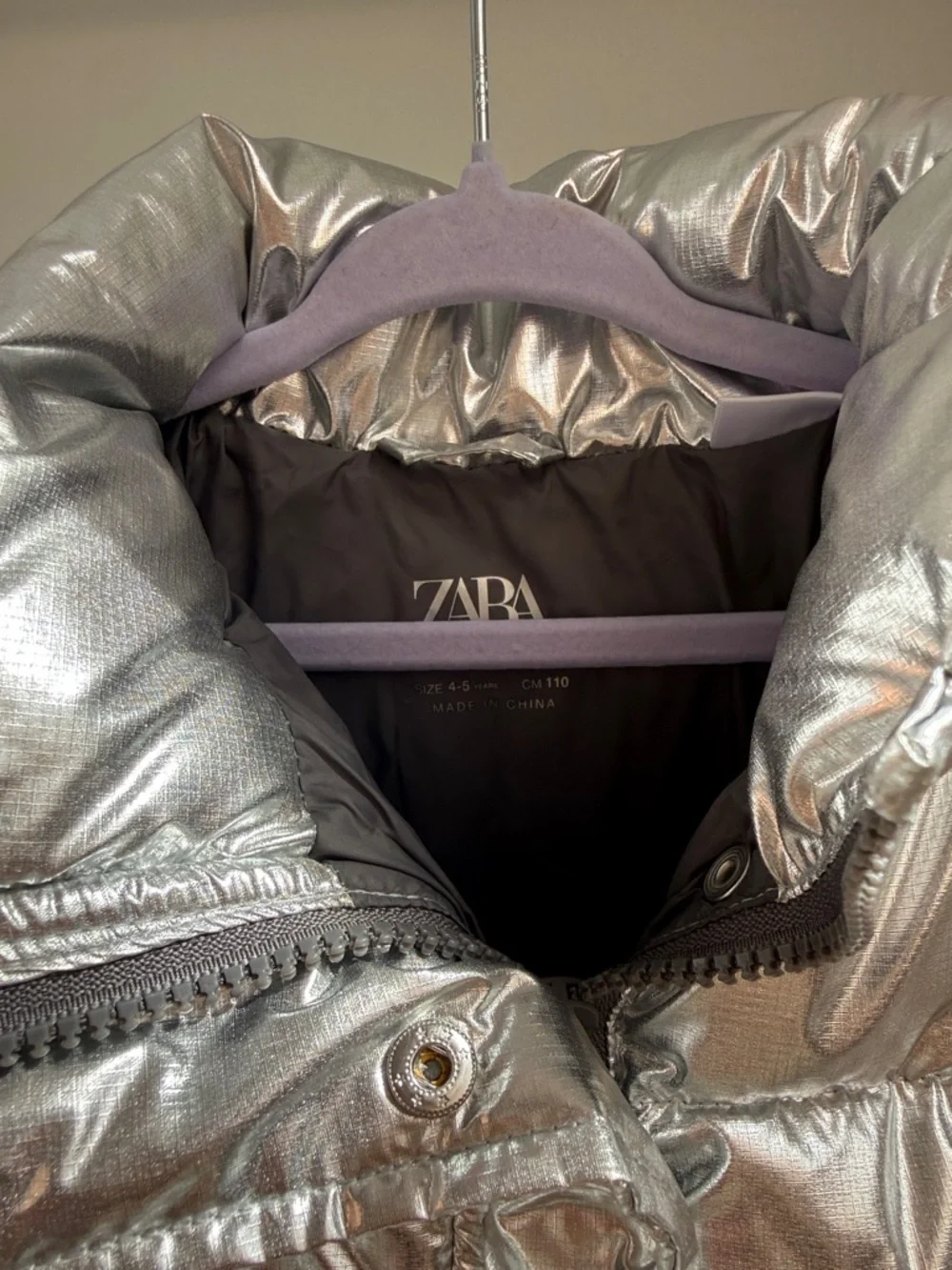 Zara Metallic Silver Kids Puffer Jacket